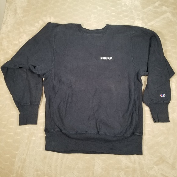 VTG Shure Brand Champion Reverse Weave Sweatshirt Sz XL USA Made RARE Navy Blue